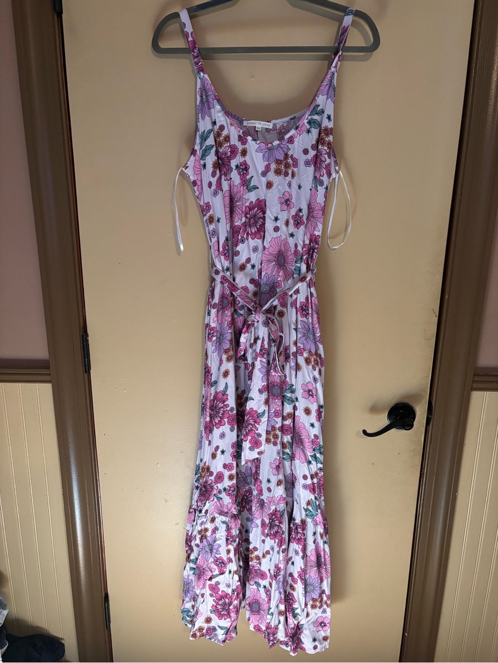 Pink Floral Maxi Dress with Tie Waist